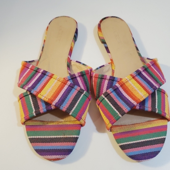 J. Crew Cora colorfull stripes canvas Flat Slides sandals size 8 - Picture 8 of 11